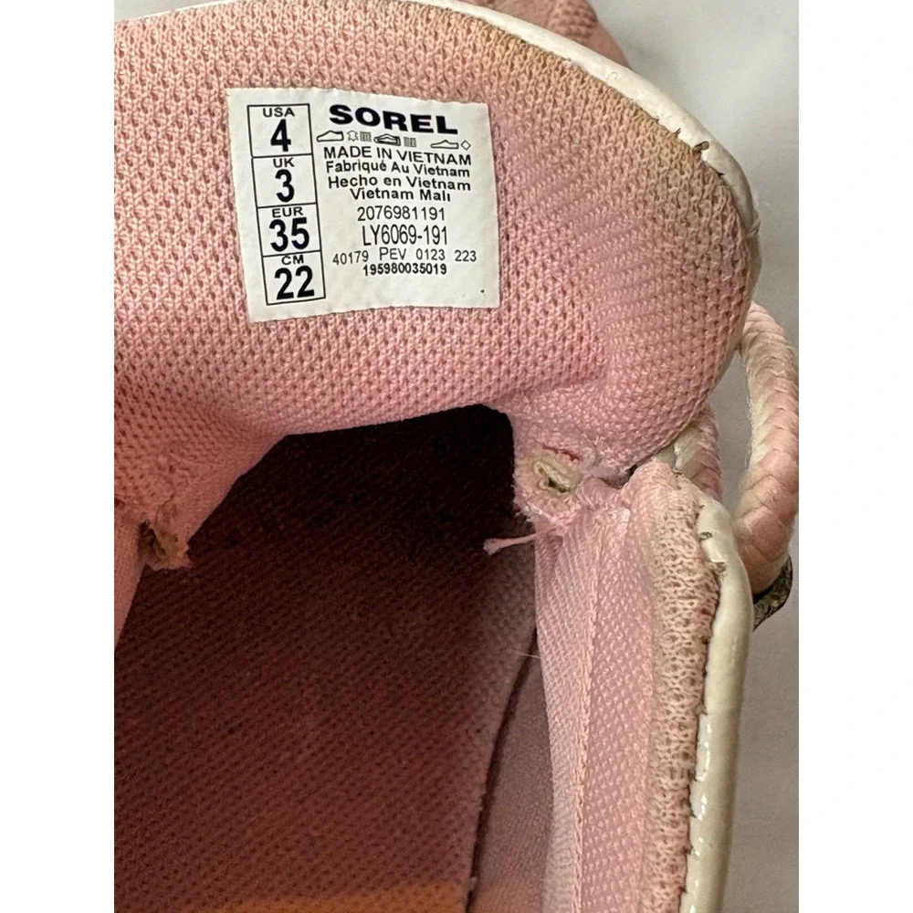 Sorel Out N About Kid 4 Waterproof Duck Boots Cream Metallic Pink Leather Rubber
